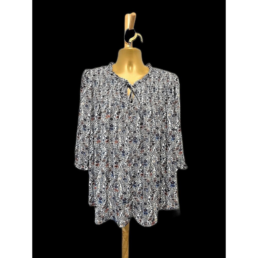 Rose & Olive White Floral Print Peasant Blouse